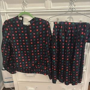 Colorful Polka Dot Blouse and Skirt Set